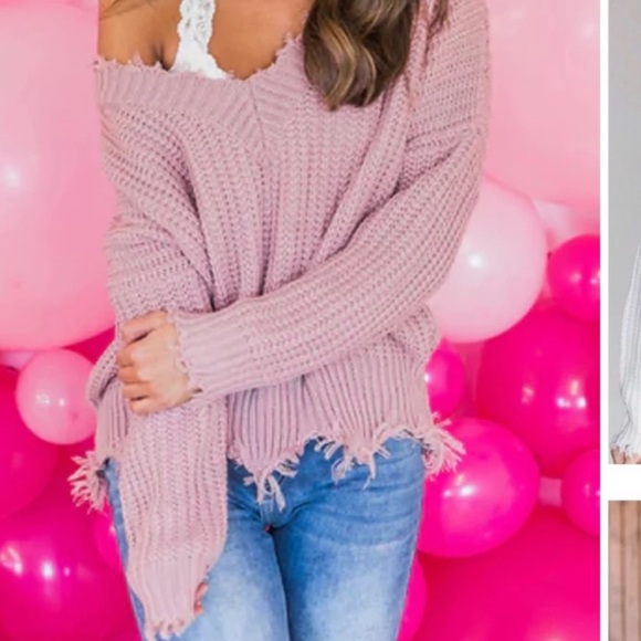 Price Firm💕 Pink Distressed Sweater 💕 - Picture 3 of 3